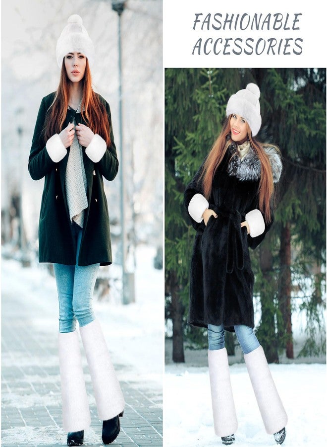 Cozypower 3 Pieces White Fur Leg Warmers Set Faux Fur Hat Wrist Cuffs Winter Furry Hat Boot Cuffs Fuzzy Hand Cuff for Women - Image 5